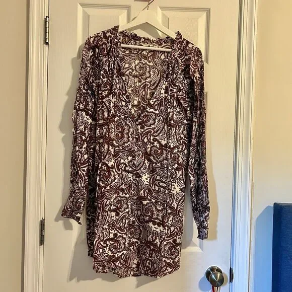 For Love and Lemons Romy Dress Paisley Brown Pink White Ruffle Long Sleeve Mini - Picture 2 of 12